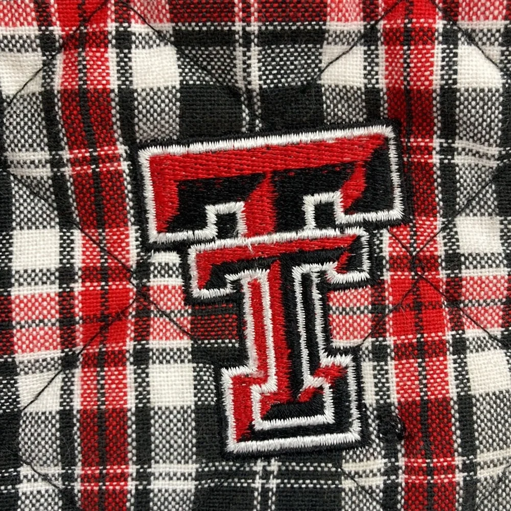 Pomegranate Collegiate Texas Tech Quilted Red & Black Plaid Tote Bag 17” x 14”